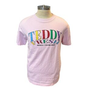Teddy Fresh Men's T-Shirt Pink Multicolor Logo Since 1 Year Ago Sz. L